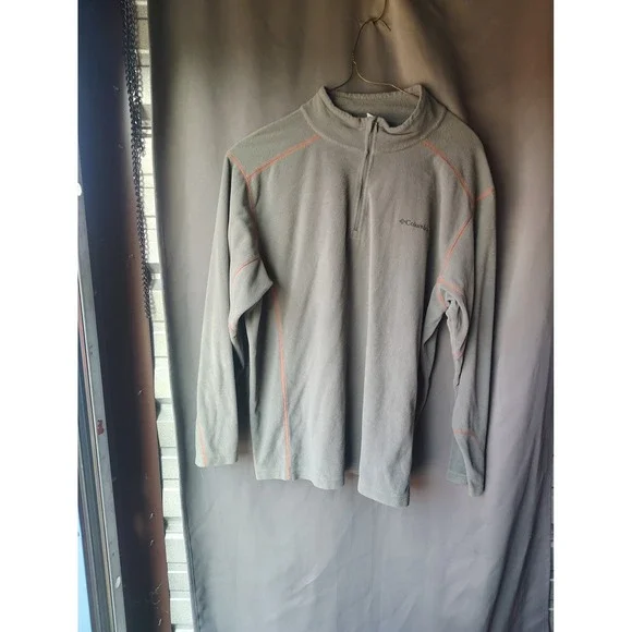 Columbia Mens XXL Gray Quarter Zip Fleece Pullover Orange Stitching Mock Neck