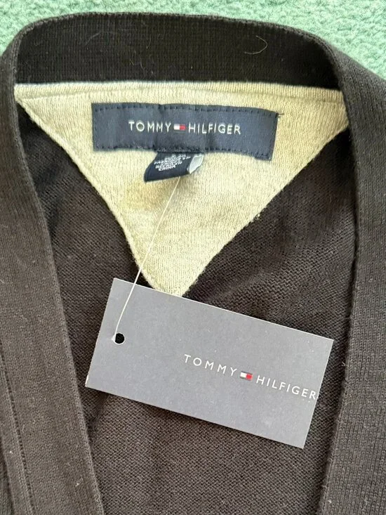 Tommy Hilfiger Cardigan Sweater Mens Black Cotton