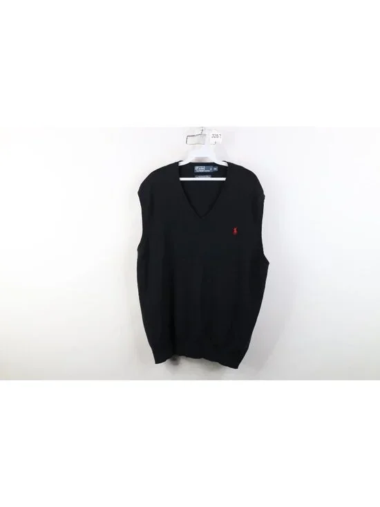 Vintage 90s Ralph Lauren Mens 2XL Faded Pima Cotton Knit Sweater Vest Black