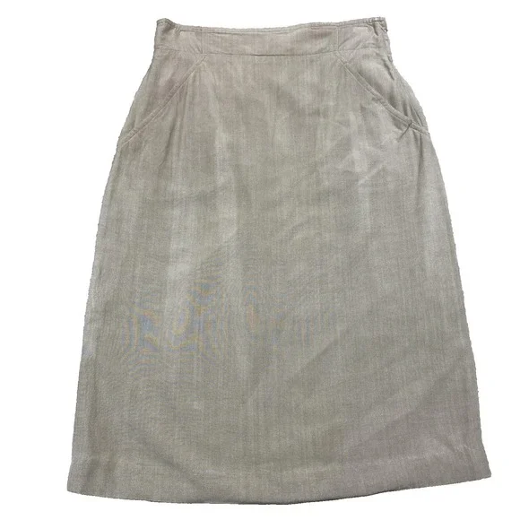 MaxMara Skirt Womens 12 Beige Silk High Waisted‎ Midi Straight Italy Russek's