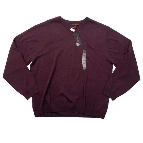 Linea Uomo Wool Blend Sweater Mens 2XL XXL Maroon Knit Classic Fit V Neck New