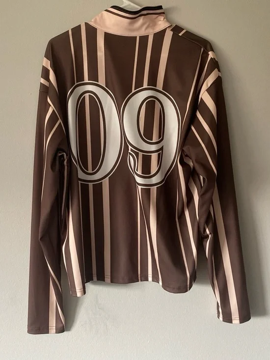 Manfinity Striped Polo Shirt in Blush Pink and Brown
