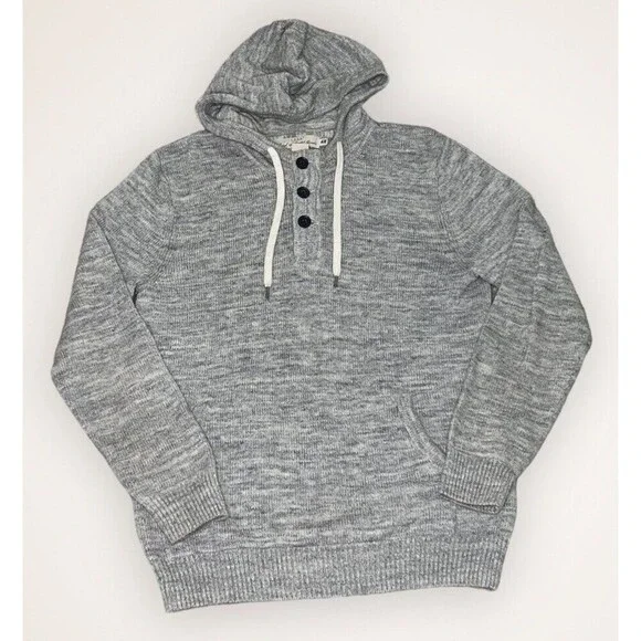 Label Of Graded Goods Gray 1/4 Button Sweater Small Long Sleeve H&M Hooded‎