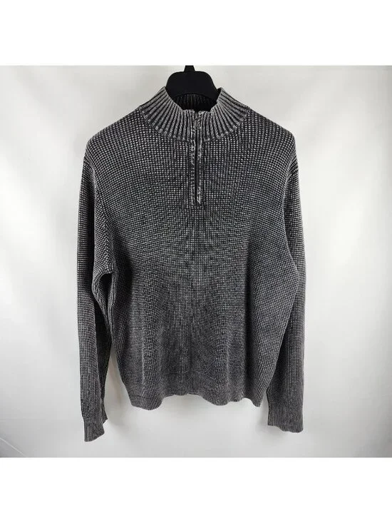 Lucky Brand Sweater Mens XL 1/2 Zip Washed Cotton Mock Neck Gray Style 7m50725