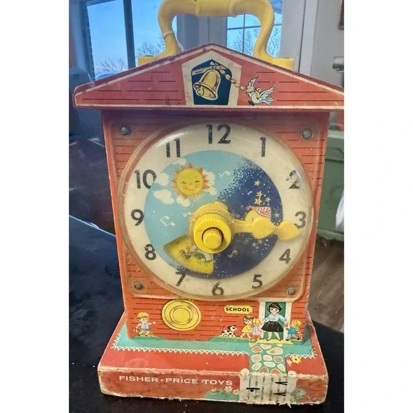 Vintage Fisher Price Music Box Teaching Clock 998‎ Works Wood Toy 1960s -video
