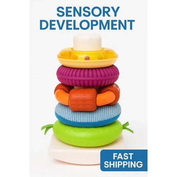 2x Fisher-Price‎ Infant Sensory Stacking Rings Plush Rattle Baby Toys
