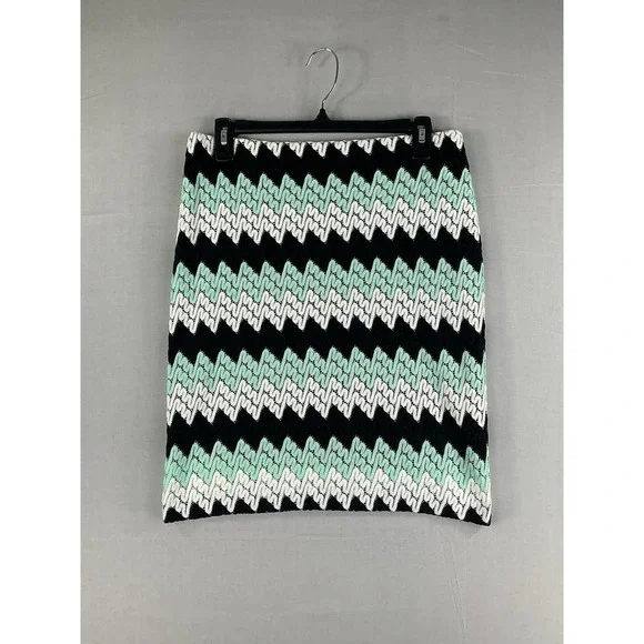 Karen Kane Black Mint Cream Chevron Lace Pencil Skirt Women's M