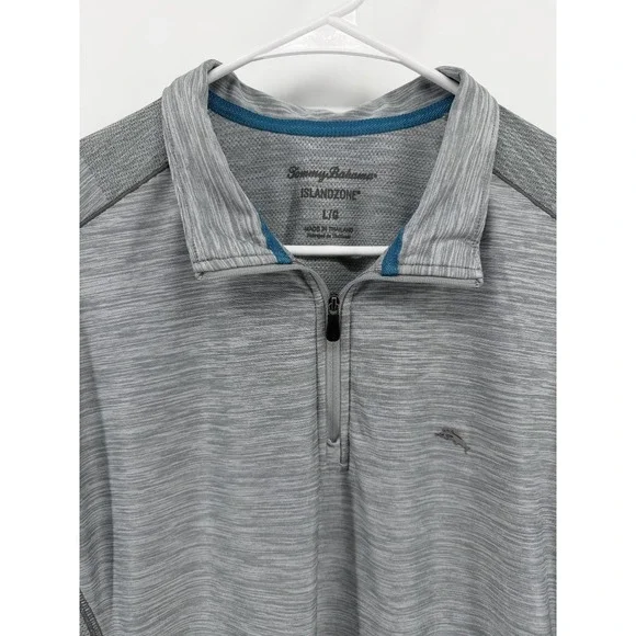 Tommy Bahamas IslandZone Half Zip Gray Long Sleeve Shirt Men Large Resort Beach