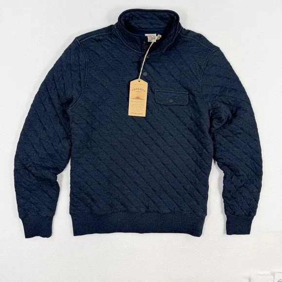 Faherty Epic Quilted Fleece Pullover Size S Mens Navy Melange NEW