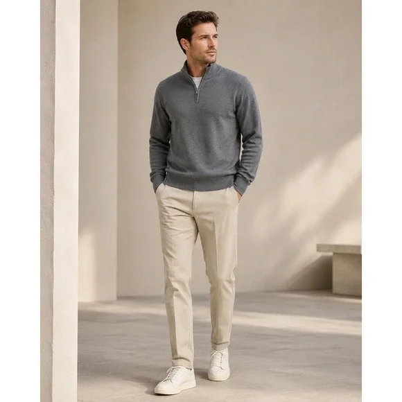 Lands' End Supima Cotton Quarter Zip Sweater Men's XL Gray Preppy Golf Coastal