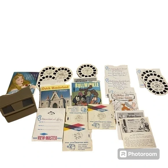 Vintage View Master & Reels Story Books Sleeping Beauty Bullwinkle Pebbles Bam