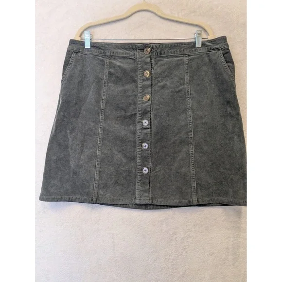 Maurices Womens Gray Corduroy‎ Button Front A Line Mini Skirt Size 14W