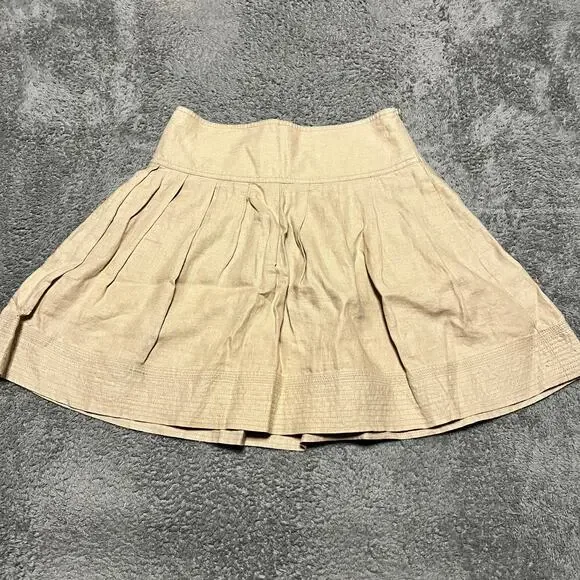 Banana Republic Heritage Mini Skirt Linen Pleated Womens 4 Tan