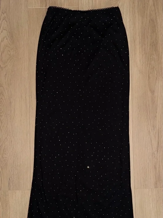 Rhinestone‎ Embellished Power Mesh Maxi Skirt S