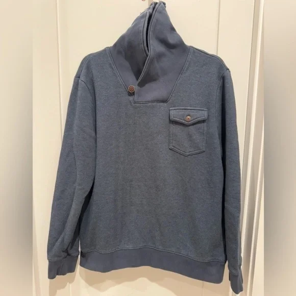 British Khaki est. 1980 Men’s Navy blue pullover, size L, shawl collar Fleece