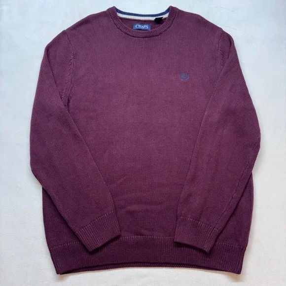 CHAPS Men‎ Burgundy Crew Neck Long Sleeve Pullover Sweater Size L