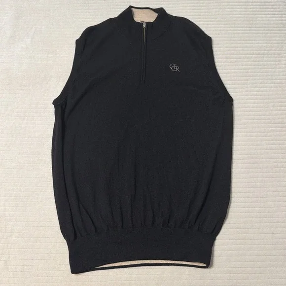 Peter Millar Merino Wool 1/4 Zip Vest Black Mock Neck Mens Size XL Sweater Vest
