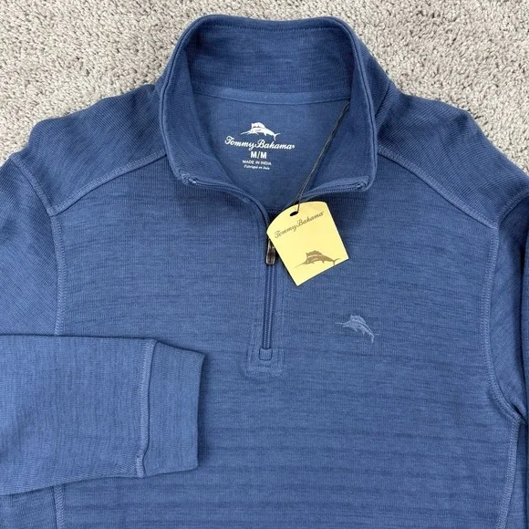 Tommy Bahama Tobago Bay Half Zip Pullover Men's NWT M Dockside Blue Long Sleeve