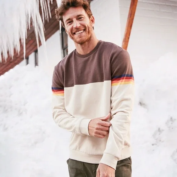 Marine Layer Signature Colorblock Retro Sweater in Brown Sunset Size Small Mens‎