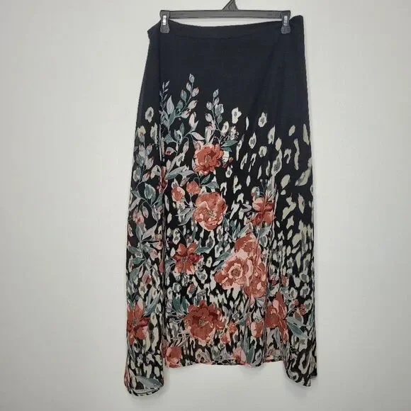 Chances R black red flower artsy grunge poetic cottage pull on skirt size xl