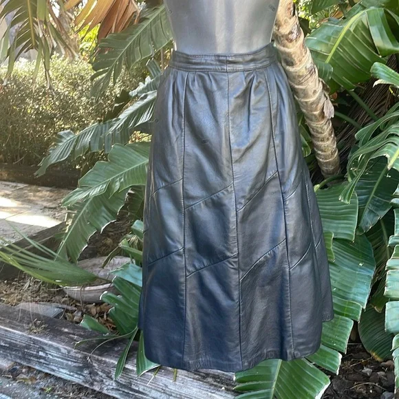 genuine, leather fall knee length skirt