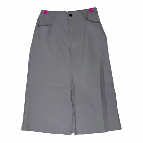 NEW Halara XS Gray High Waist Front Slit Stretch Midi Skirt Pockets