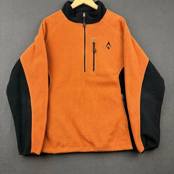 Sherpa Jacket Mens XL Orange & Black Adventure Gear Fleece Long‎ Sleeve Polartec