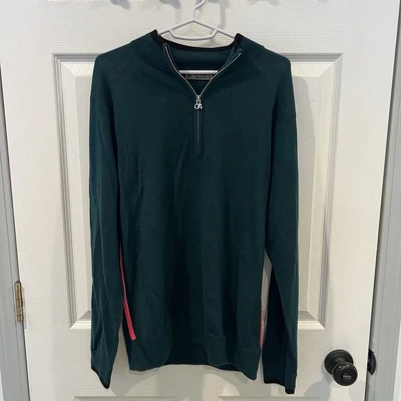 GFore Circle‎ G Logo Green Pink Quarter Zip Merino Wool Golf Sweater Men's M