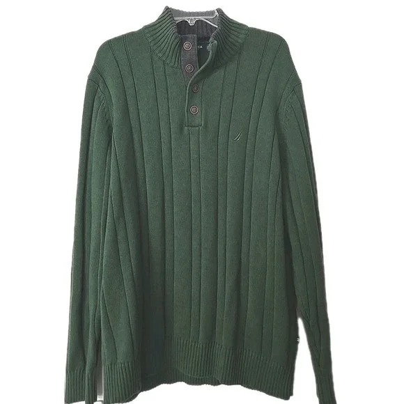 Nautica‎ Mens 4 Button Sweater Size XL Forest Green