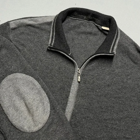 Tommy‎ Bahama Men's Gray Cotton Cashmere Blend Zip Up Sweater Large Elbow patch