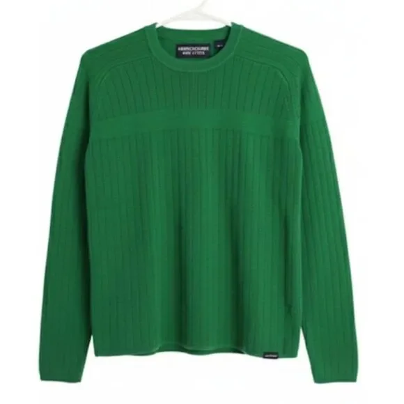 Vintage y2k Abercrombie Fitch mens small emerald green ribbed crewneck sweater