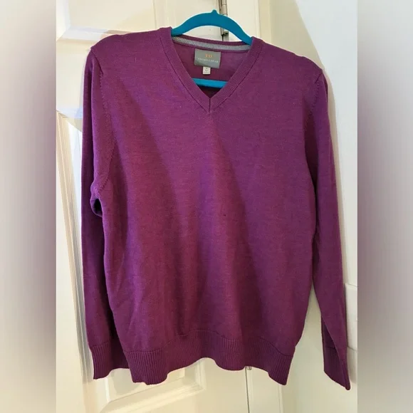 Thomas Dean Rich Purple V-Neck Sweater