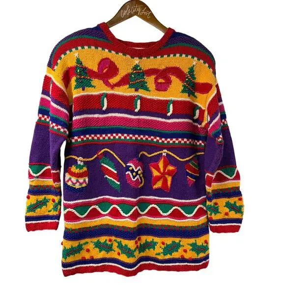 Not So Ugly Christmas Sweater Colorful Hand Knit Sweater Talbots Vintage Small