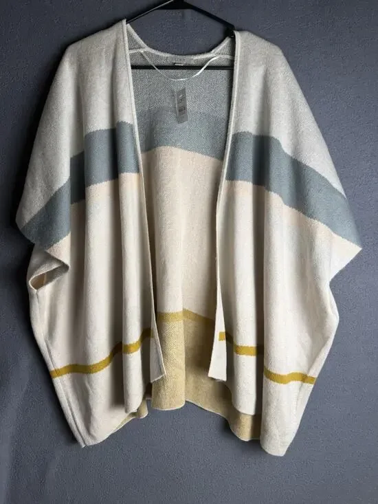 NWT LOFT Colorblock Stripe Open Front Wrap Sweater Poncho Size XS/S Arm Holes