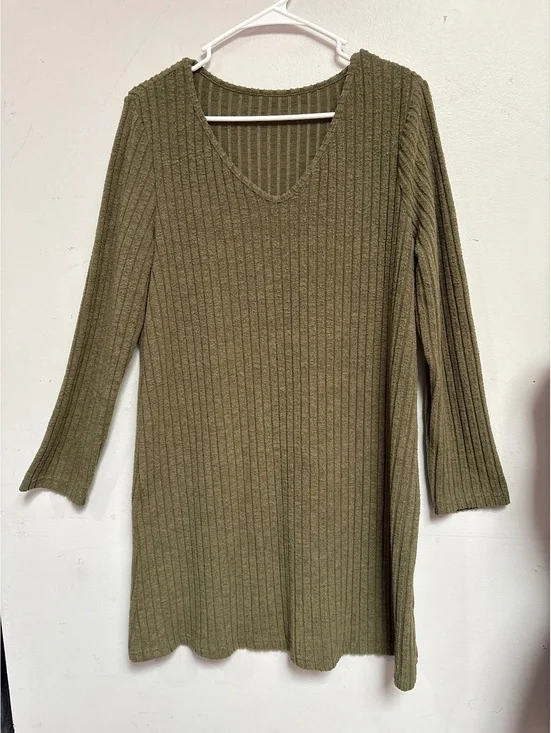 SHEIN Olive Green Ribbed Knit Long Sleeve Sweater Dress Size M
