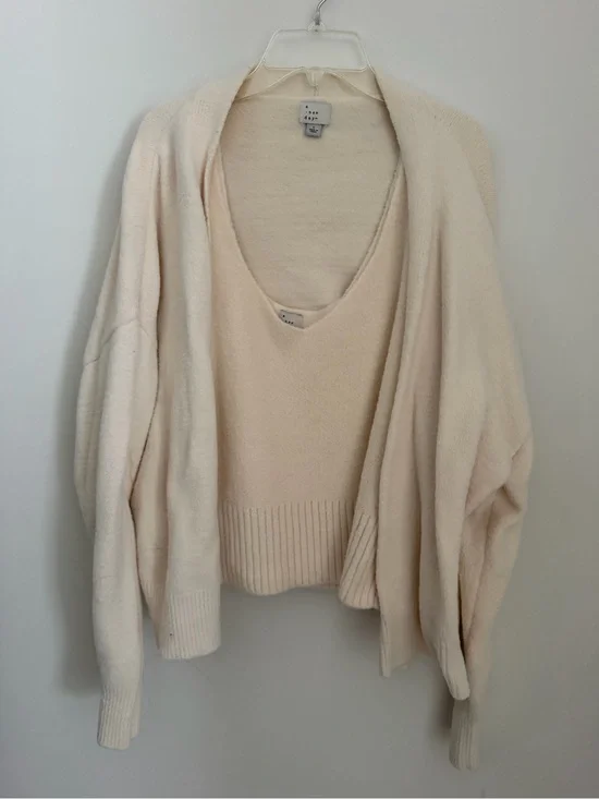 A NEW DAY - Cozy Cream V-Neck Sweater Set with Matching Cardigan - Women’s Large
