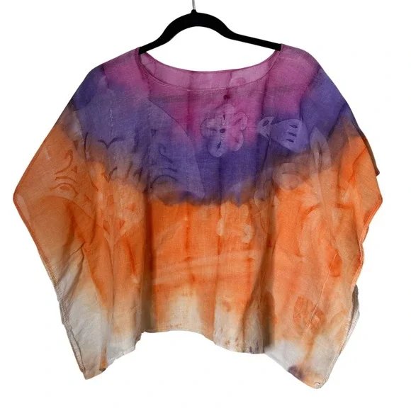 Handmade Bora Bora Tropical Poncho Top Tie Dye Beach Cover Up Kaftan One Size