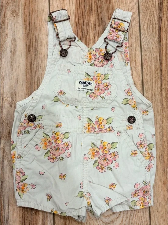OshKosh B'gosh Floral Shortalls with Pink & Yellow Blooms