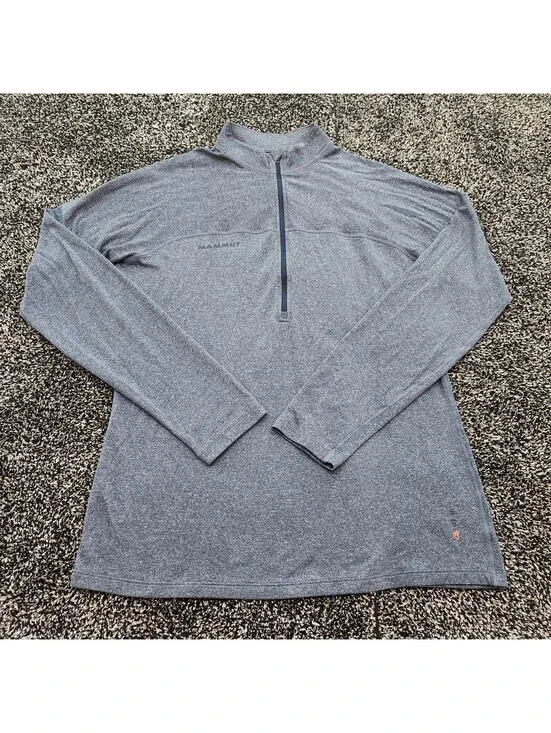 Mammut Men Elwha Dark Gray Grid Fleece Half Zip Long Sleeve Pullover Size Large