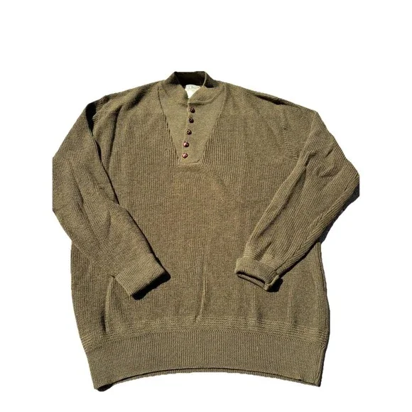 Vintage LL Bean Military Commando Henley Sweater 100% Wool USA Made 80s READ