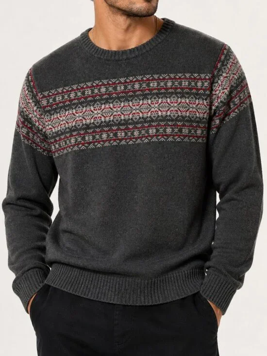 CHAPS Fair Isle Nordic Gray Cotton Sweater Mens XL