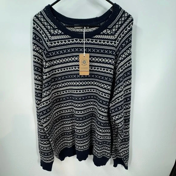 Marine Layer Knox Fair Isle Knit Sweater Black‎ Iris Cream Men's XXL Pullover