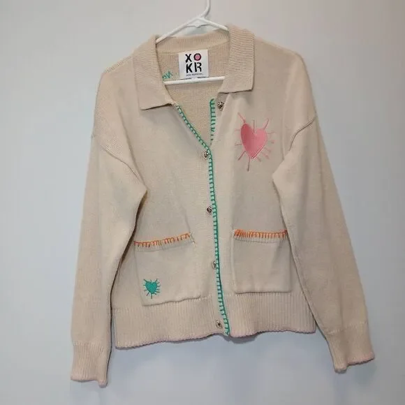 Keri Rosenthal womens medium boxy sweater patchwork nature cotton spring summer