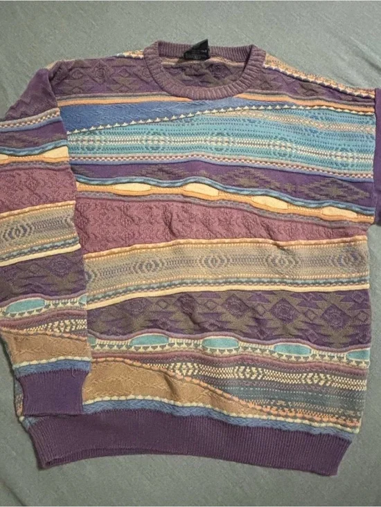 COOGI Purple Patterned Wool Crewneck Sweater