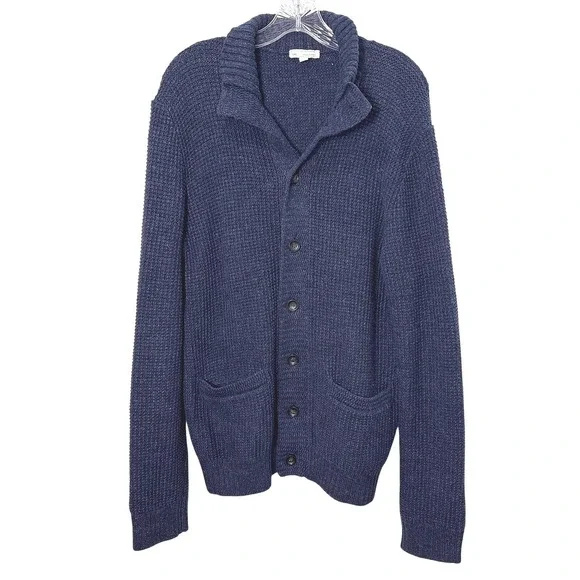 Gap Mens Waffle Knit Cardigan Large‎ Blue Cotton Academia Grandpa Preppy Classic