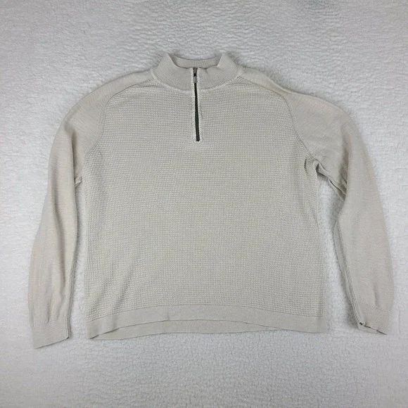 Tommy Bahama Sweater Mens Large Beige‎ Knitted Quarter Zip Sweatshirt