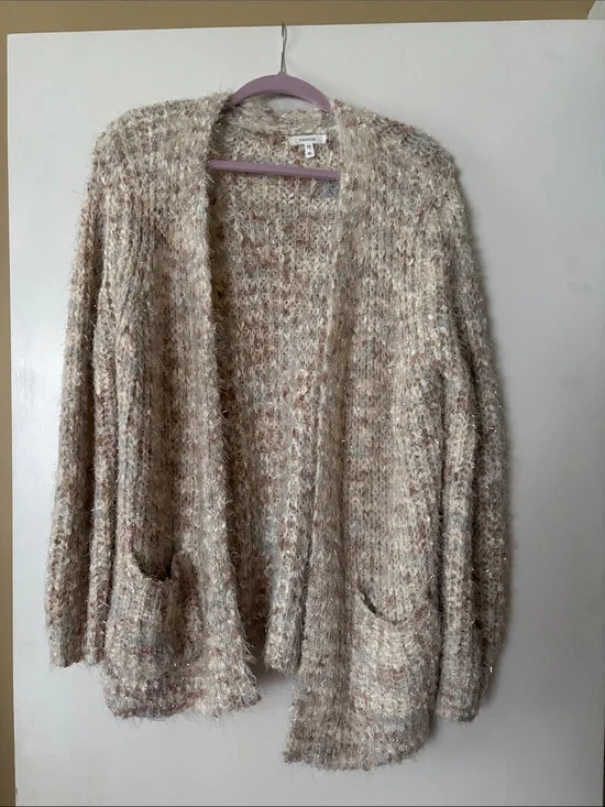 Maurices Neutral Multi-Color Fuzzy Open-Front Cardigan