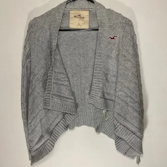 Hollister Grey Cable Knit Waterfall Cardigan Sweater