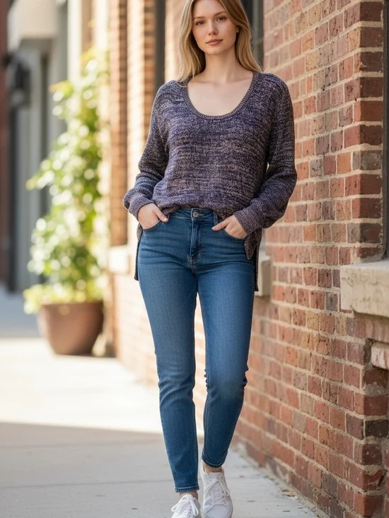 Cyrus Marled Navy and Gray Scoop Neck Sweater