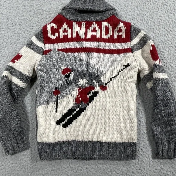 Canadiana Sweater Unisex Kids XS Gray Canada Ski‎ Full Zip Graphic High Neck